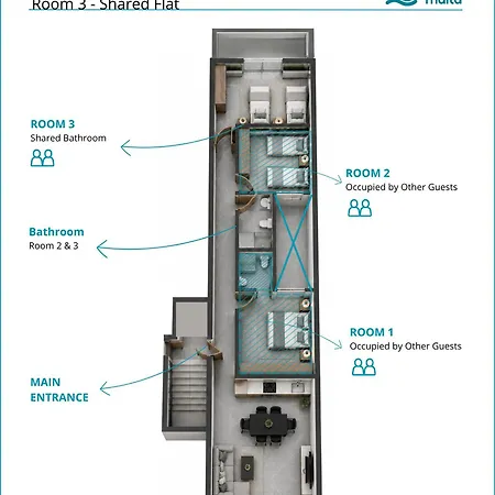 Gazde/Camere de închiriat F10 3, Private Two Single Beds Shared Bathroom In Shared Flat Msida